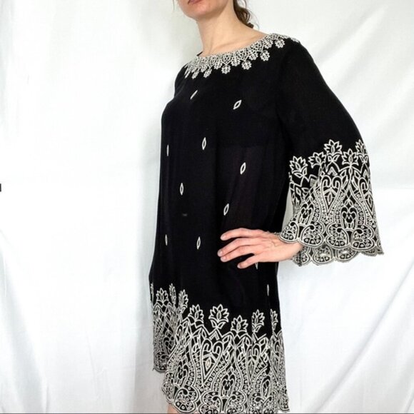 Sundance Black Dress with Intricate White Embroidered Detailing sz small - Picture 4 of 8
